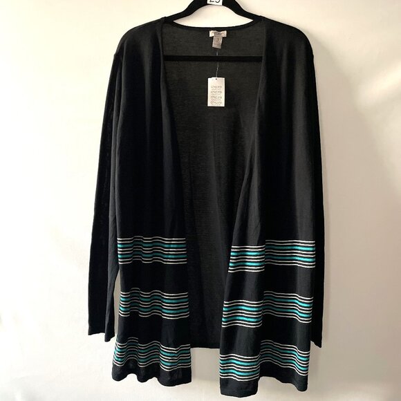 Chico's Sweaters - NWT Chico's Womens Black Open Sheet Music Sheffield Cardigan Jacket Size 3 US XL